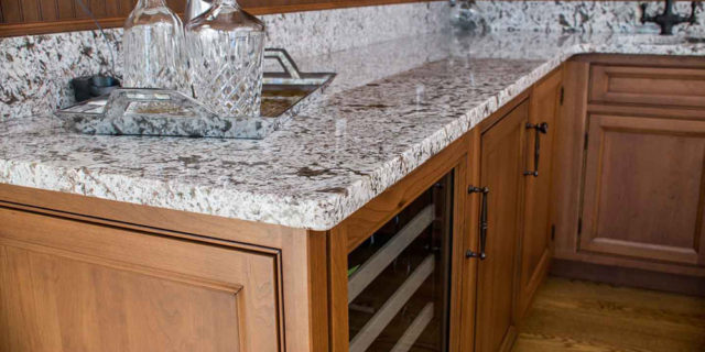 wine fridge and granite counter top