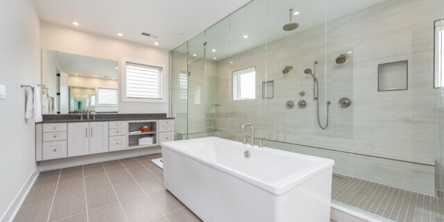Huge Custom Bathroom Design with Shower and Tub